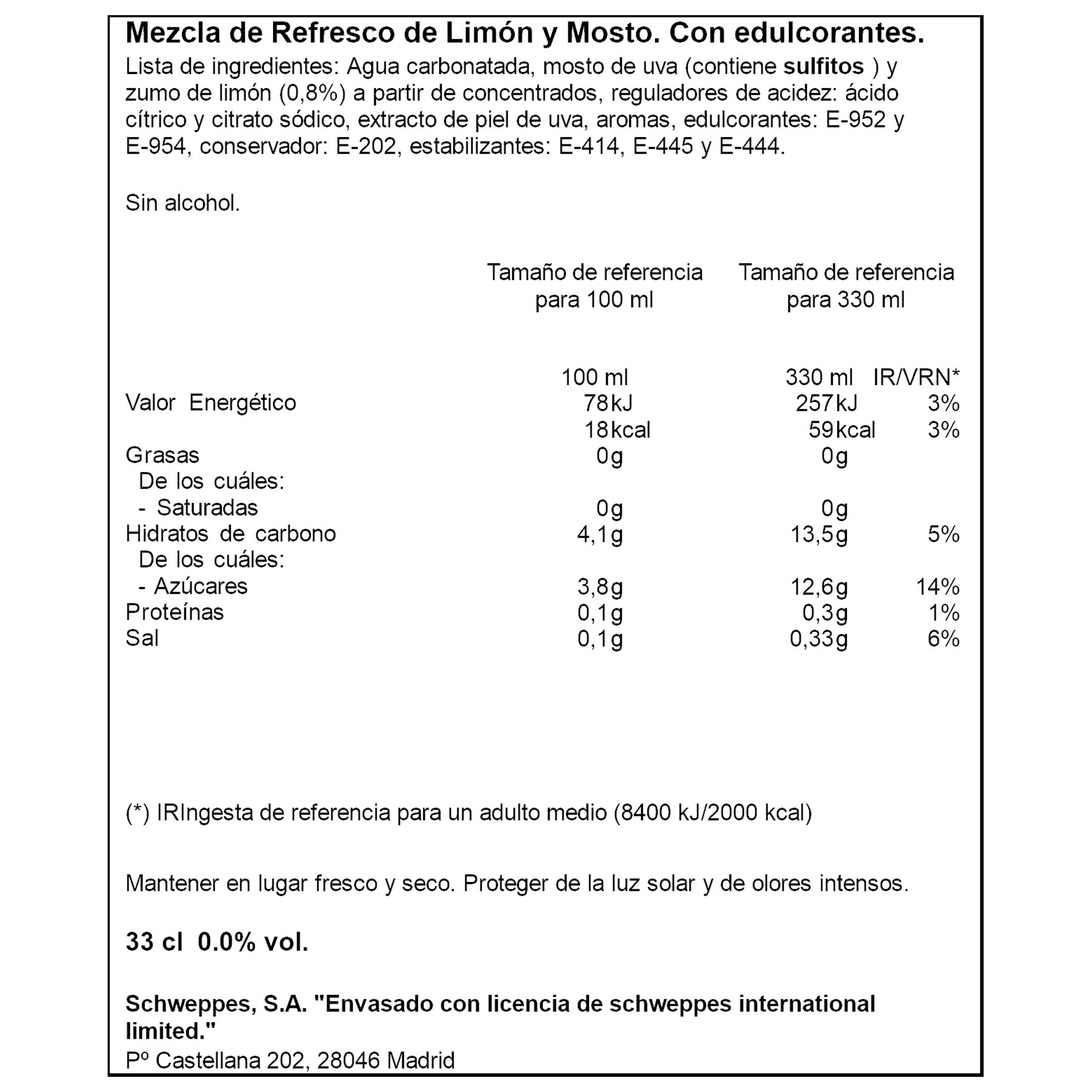 TINTO VERANO 0.0 LIMON LA CASERA  330ML