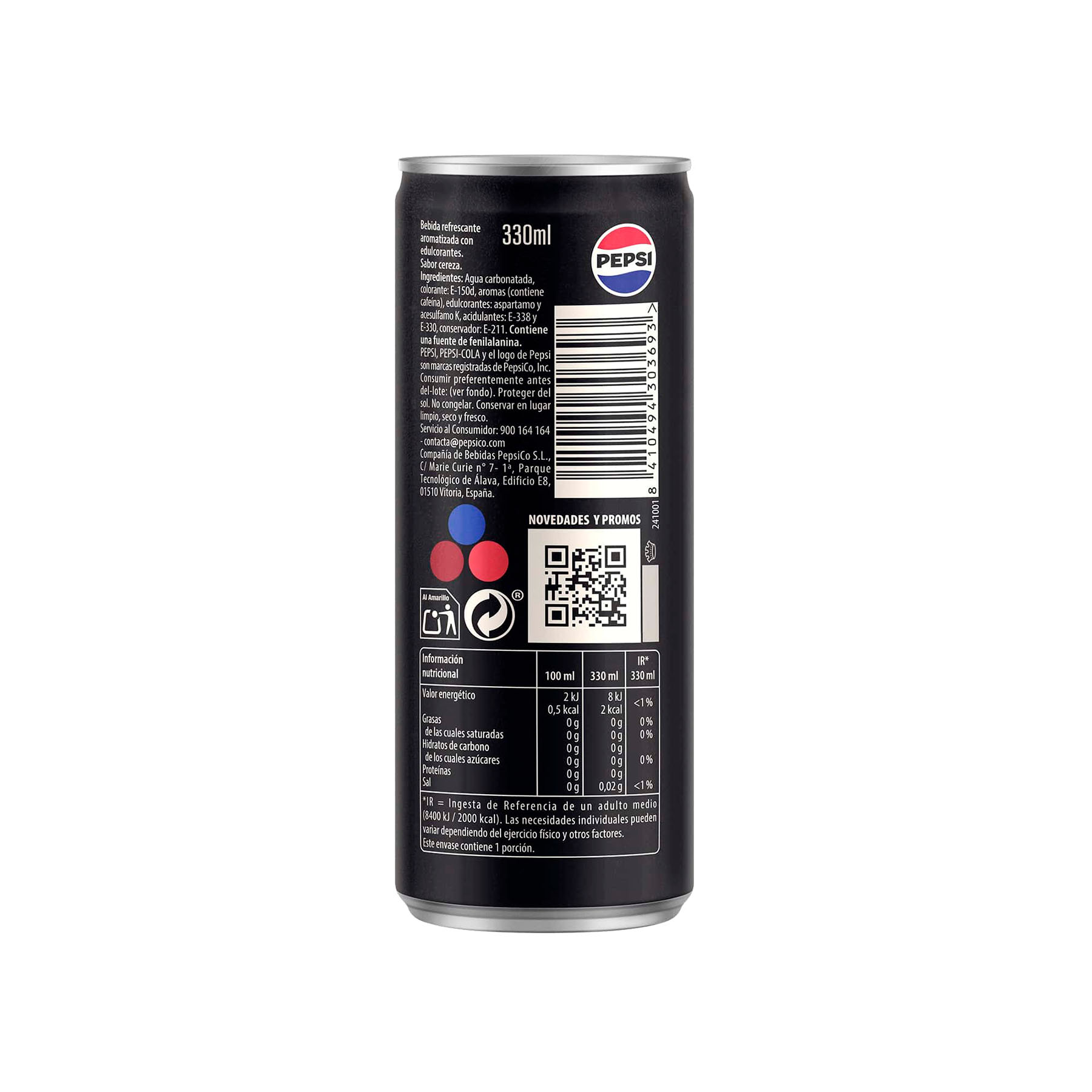 Refresco cola cherry s/azucar Pepsi 330ml