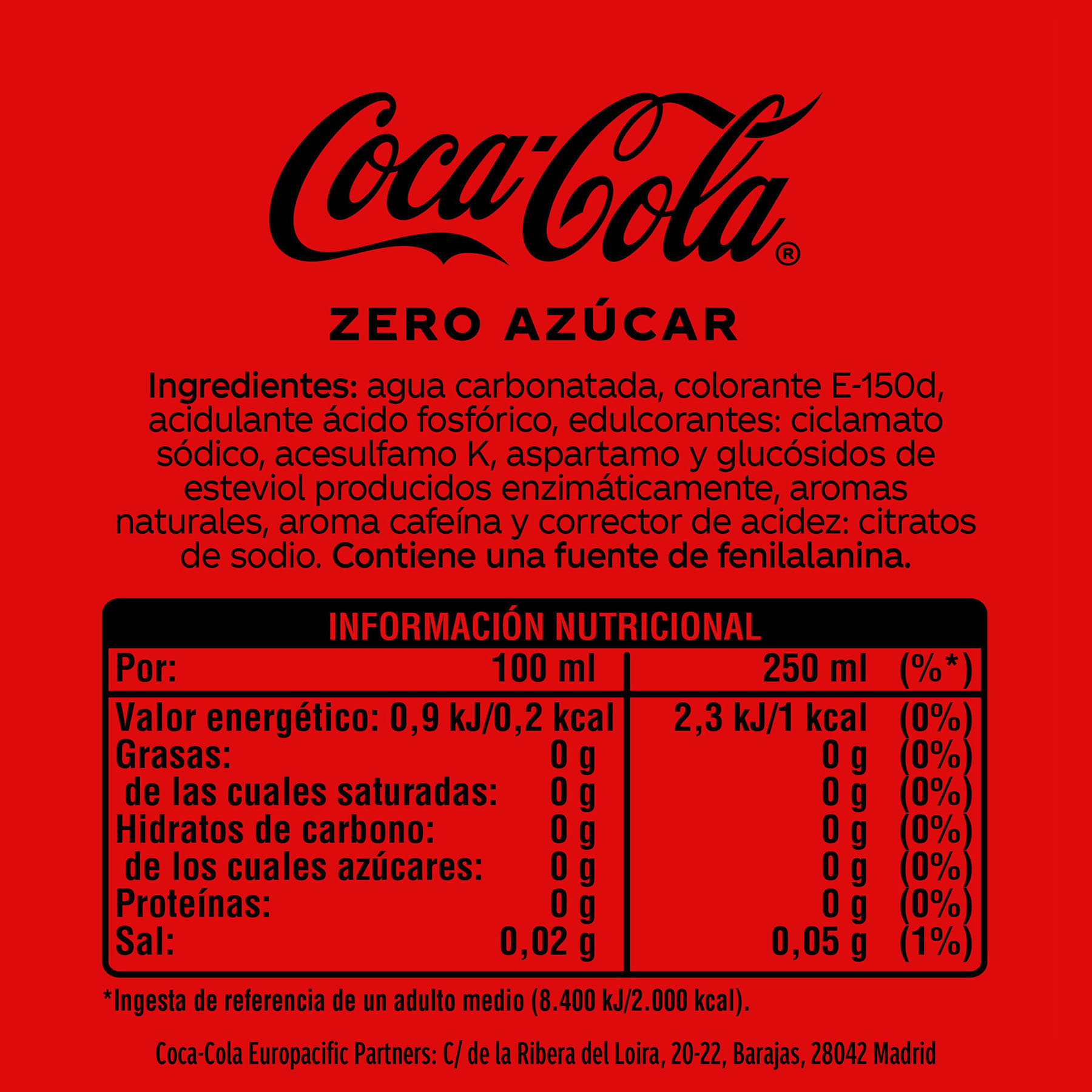 Refresco cola s/ázucar lata Coca cola 500ml