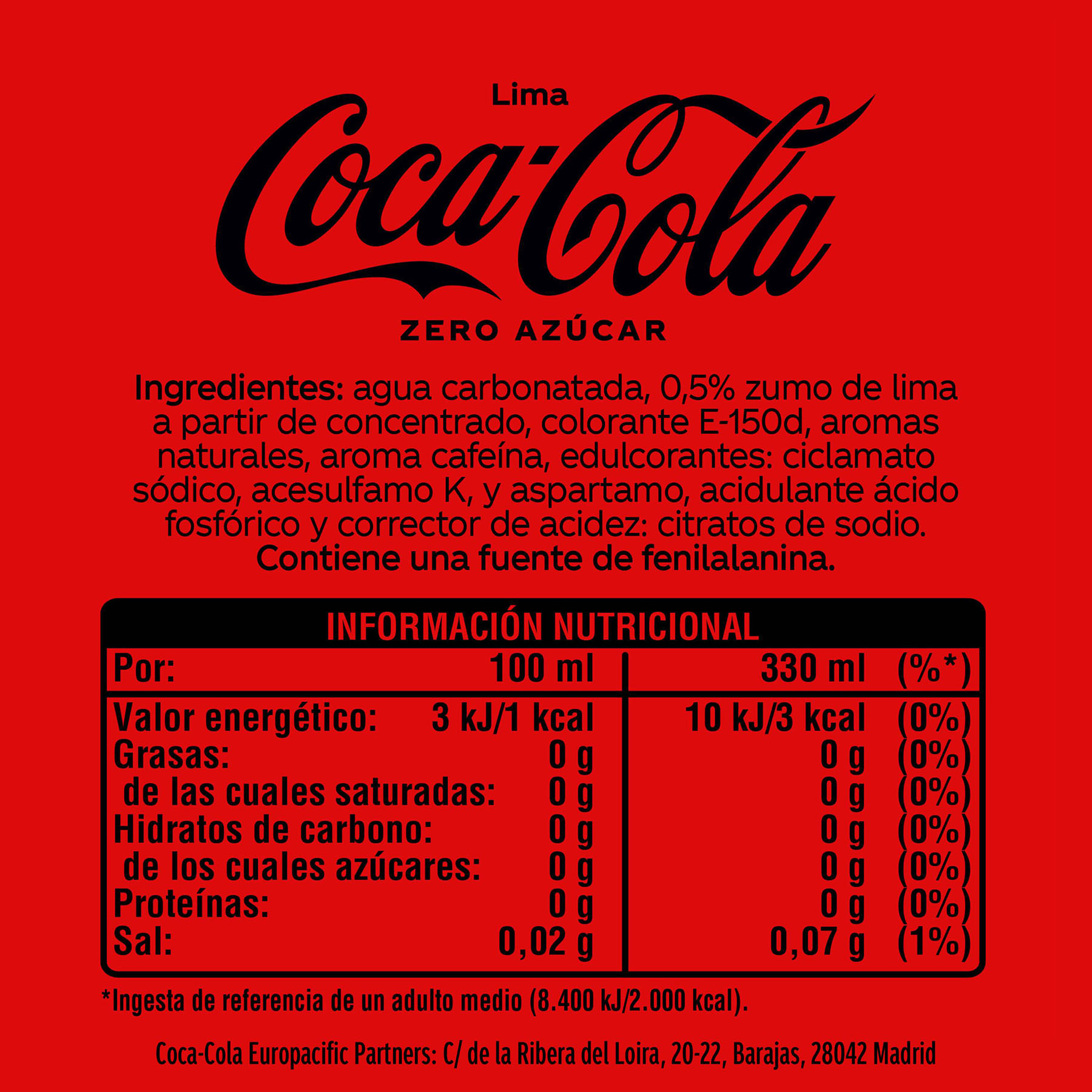 Refresco cola c/lima zero pet Coca cola 1.25l