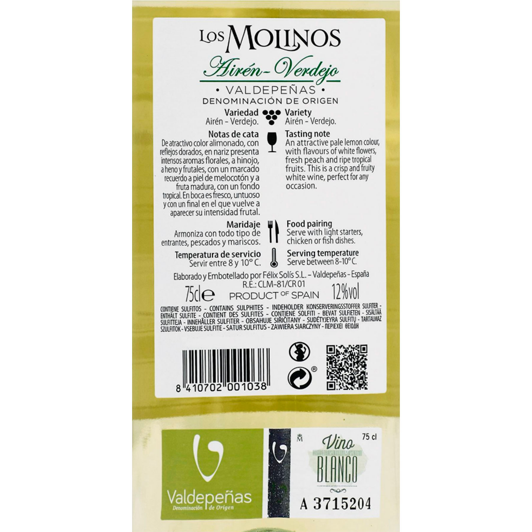 VINO BLANCO VERDEJO VALDEPEÑAS LOS MOLINOS  750ML