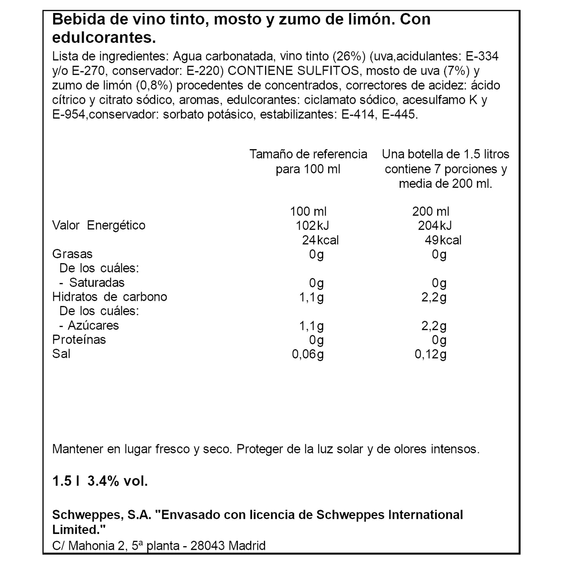 TINTO VERANO ZUMO LIMON LA CASERA  1.5L