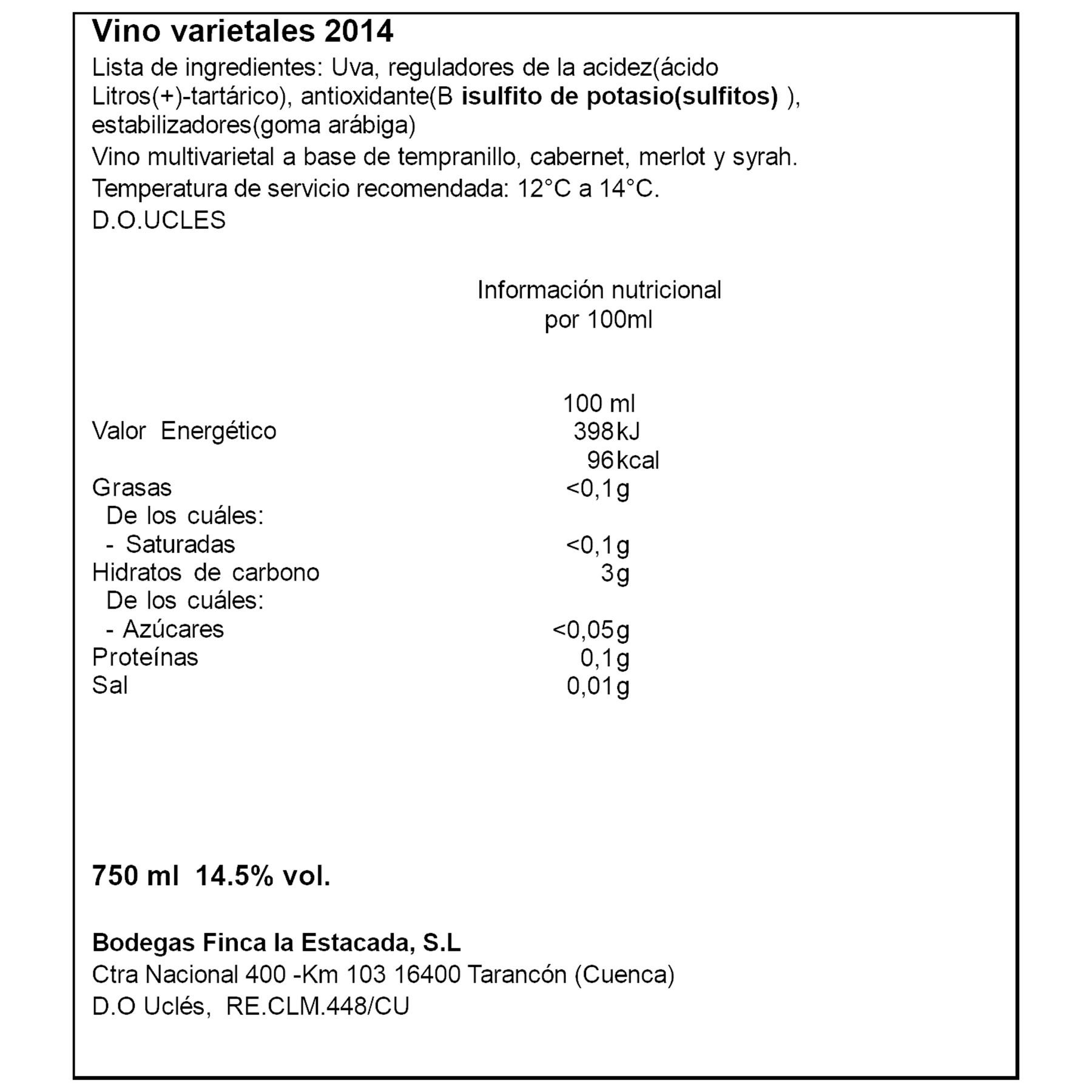 VINO TINTO 18 MESES FINCA LA ESTACADA 750ML