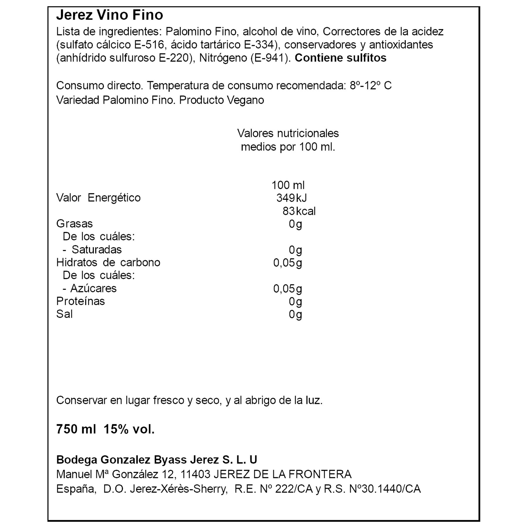 VINO FINO JEREZ TIO PEPE 750ML