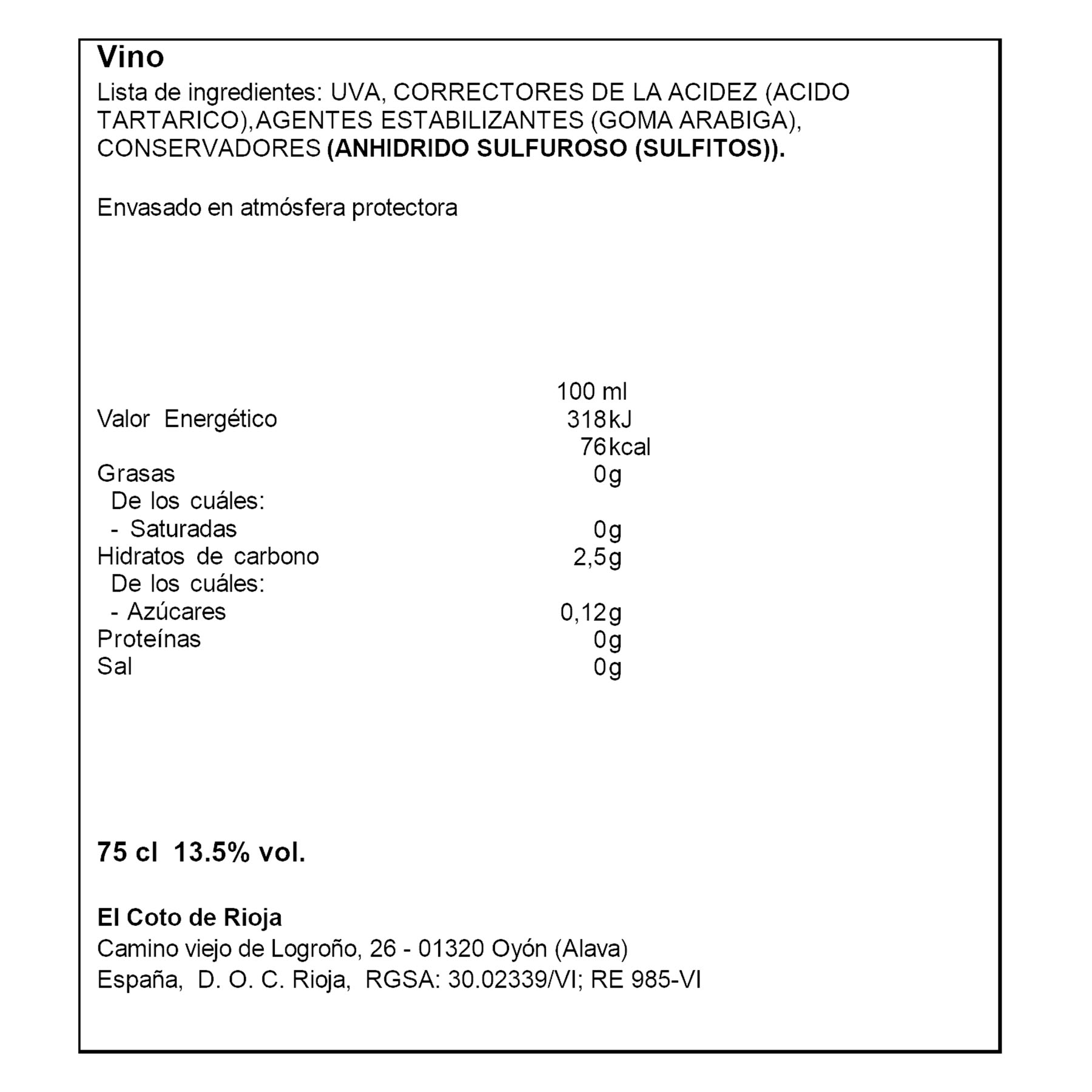 VINO TINTO RIOJA CRIANZA EL COTO  750ML