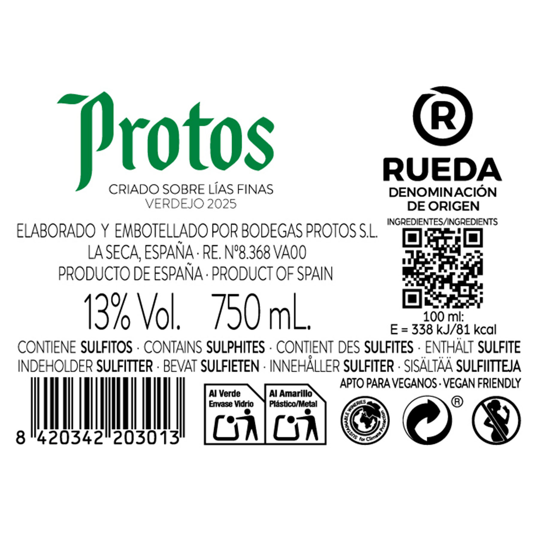 VINO BLANCO VERDEJO RUEDA PROTOS 750ML