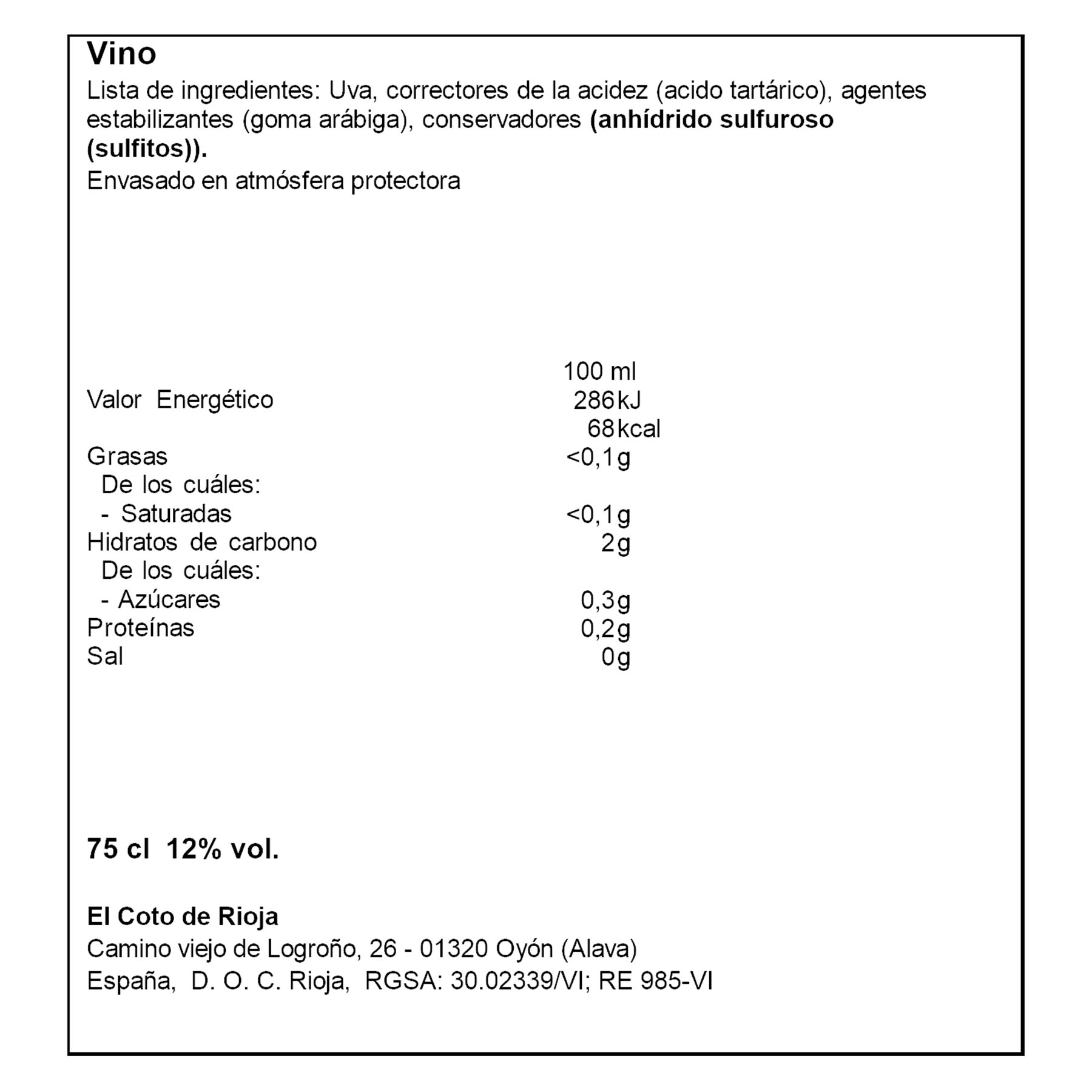 VINO BLANCO RIOJA VIURA EL COTO  750ML