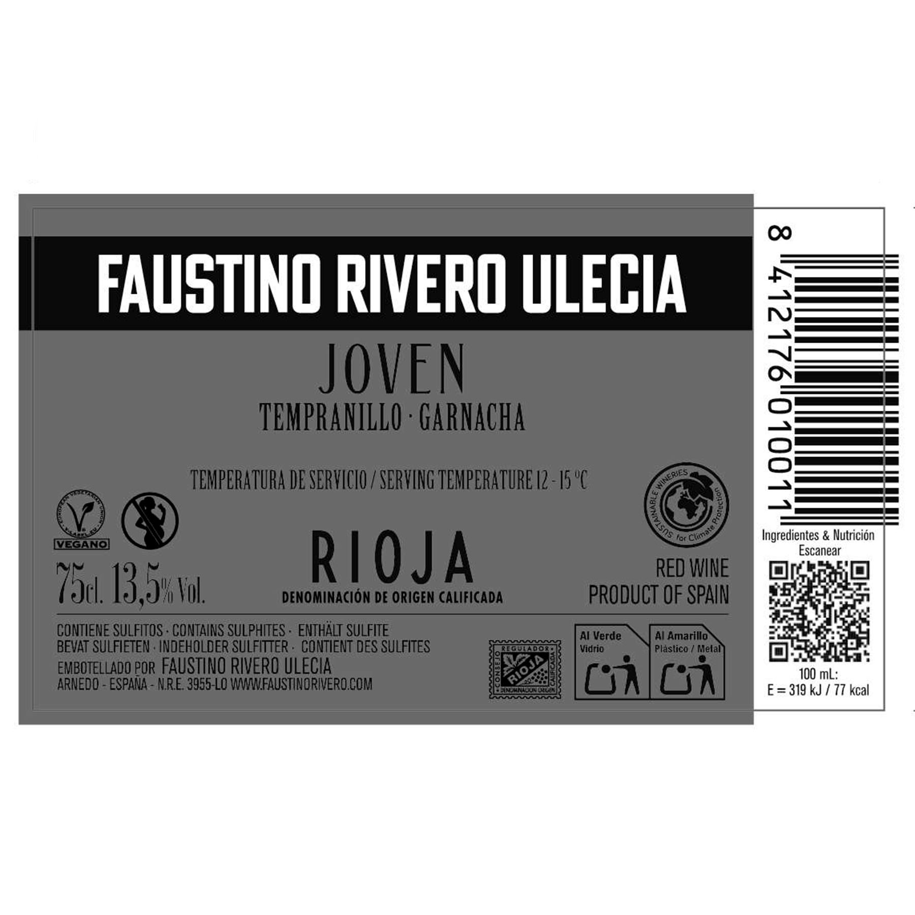 VINO TINTO RIOJA COSECHA FAUSTINO RIVERO 750ML