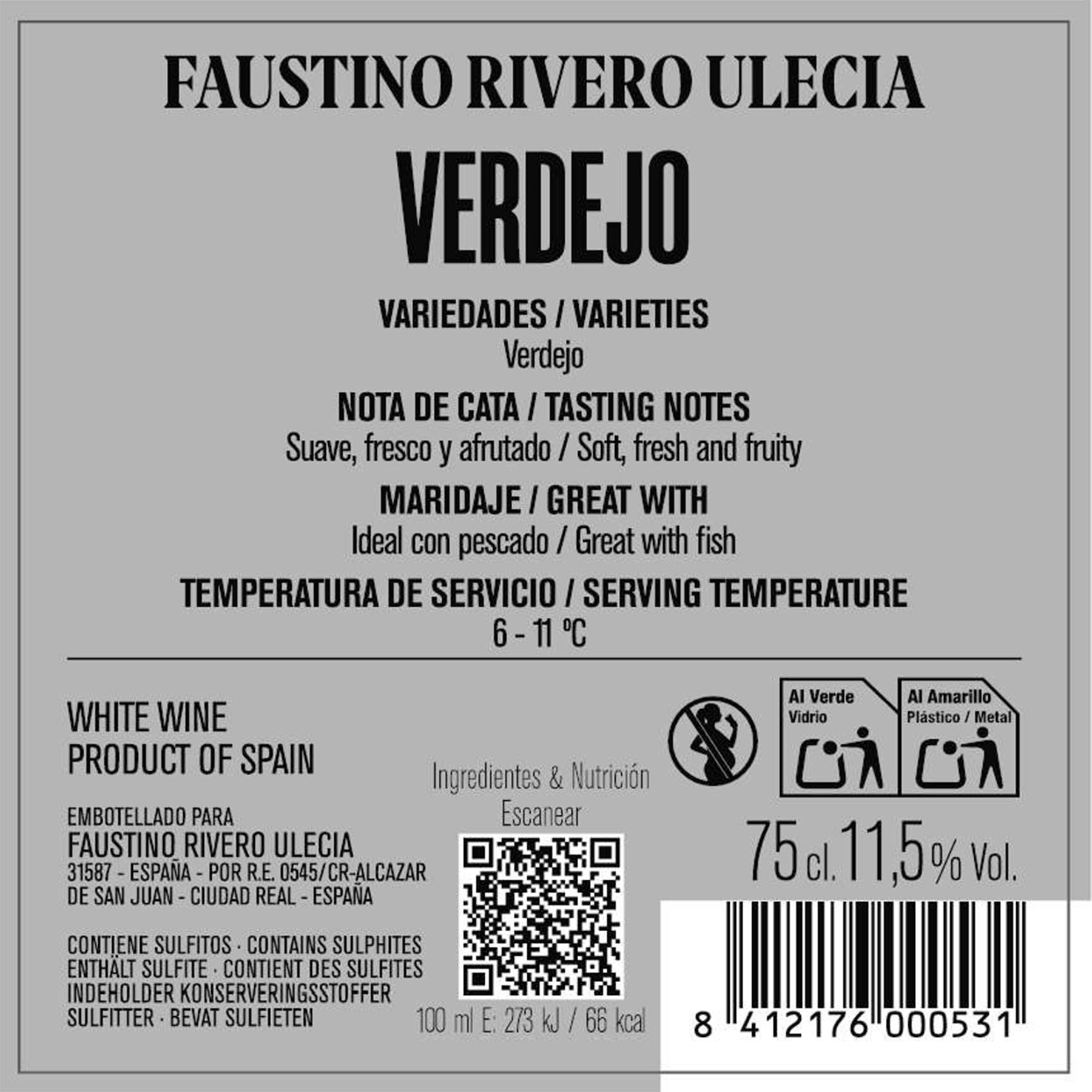 VINO BLANCO VERDEJO CASTILLA FAUSTINO 750ML