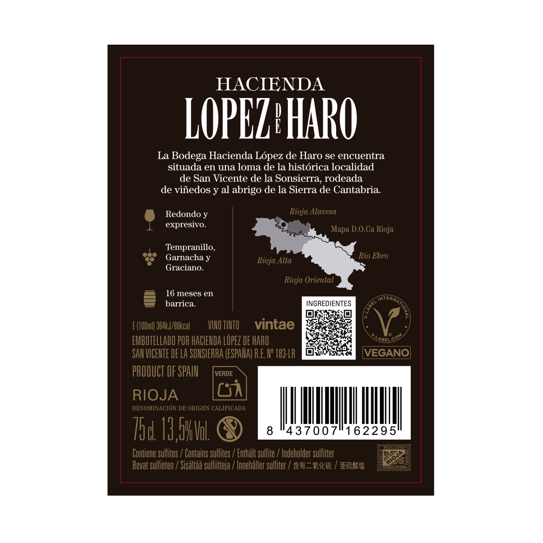 VINO TINTO RIOJA CRIANZA LOPEZ HARO 750ML