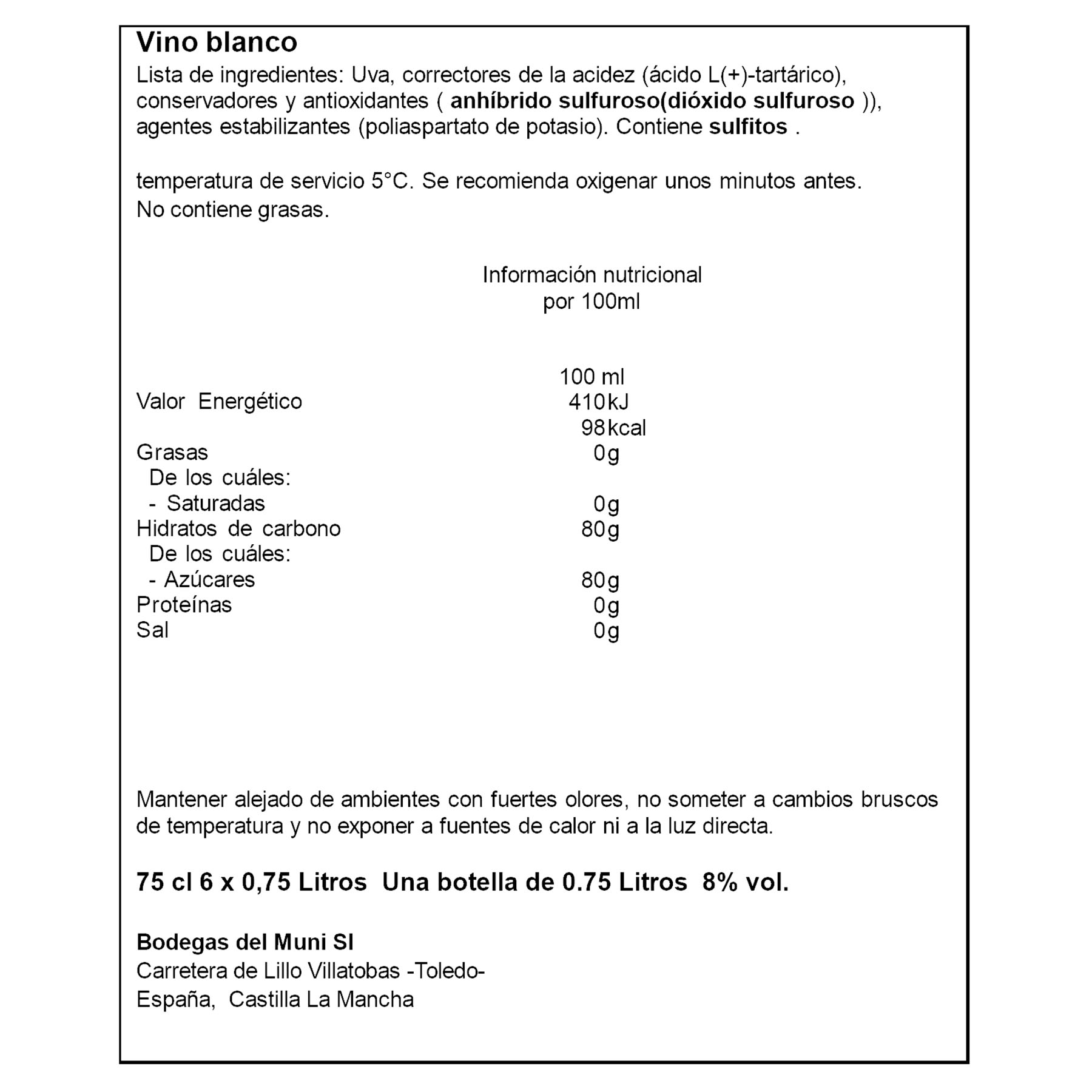 VINO BLANCO SARA SELECCION CORPUS DEL MUNI 750ML