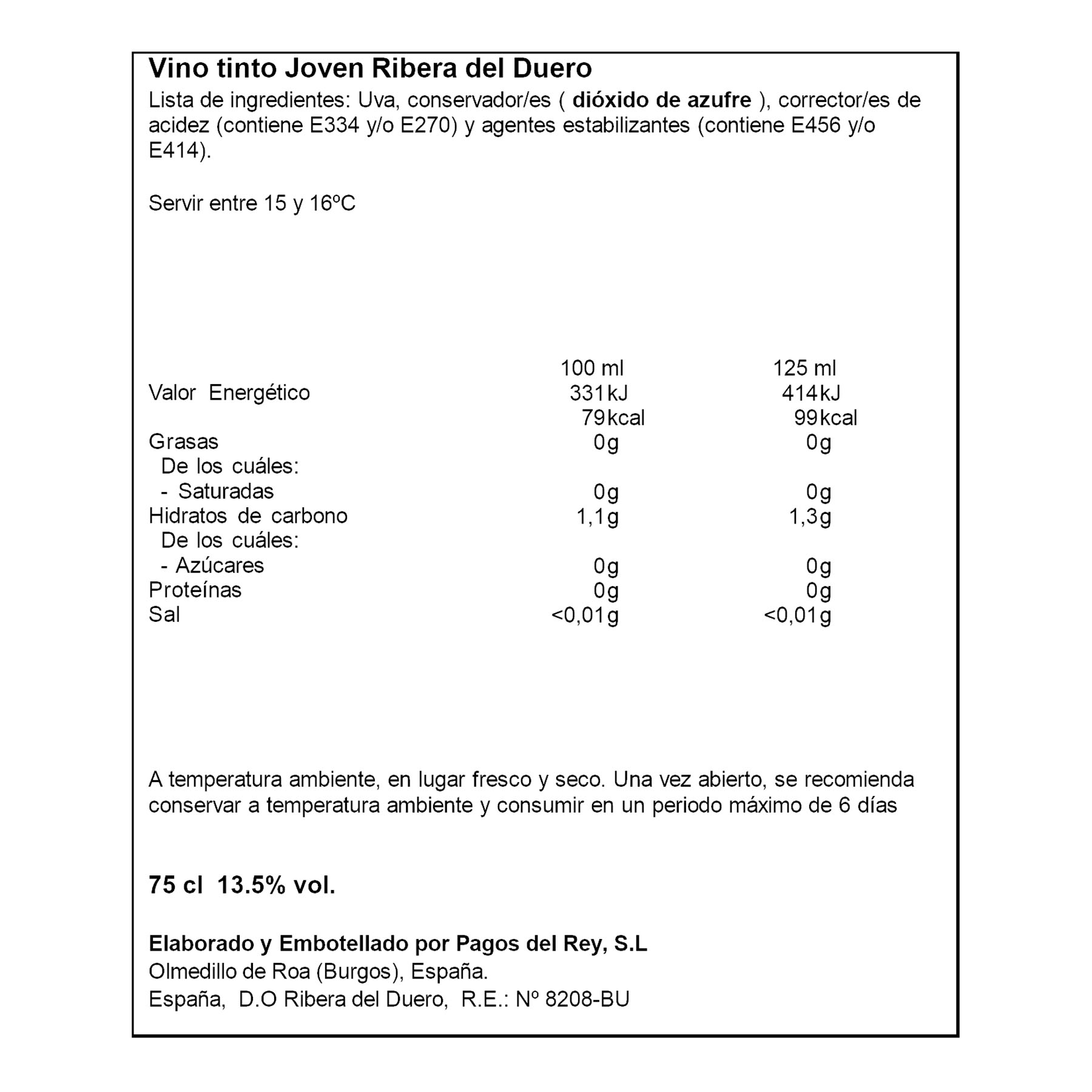 VINO TINTO RIBERA DUERO JOVEN PAGO DE FUENTEVEGA 75CL