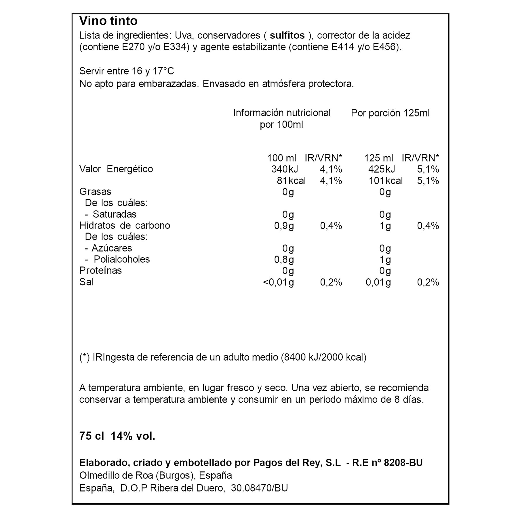VINO TINTO RIBERA DUERO CRIANZ PAGO DE FUENTEVEGA 750ML