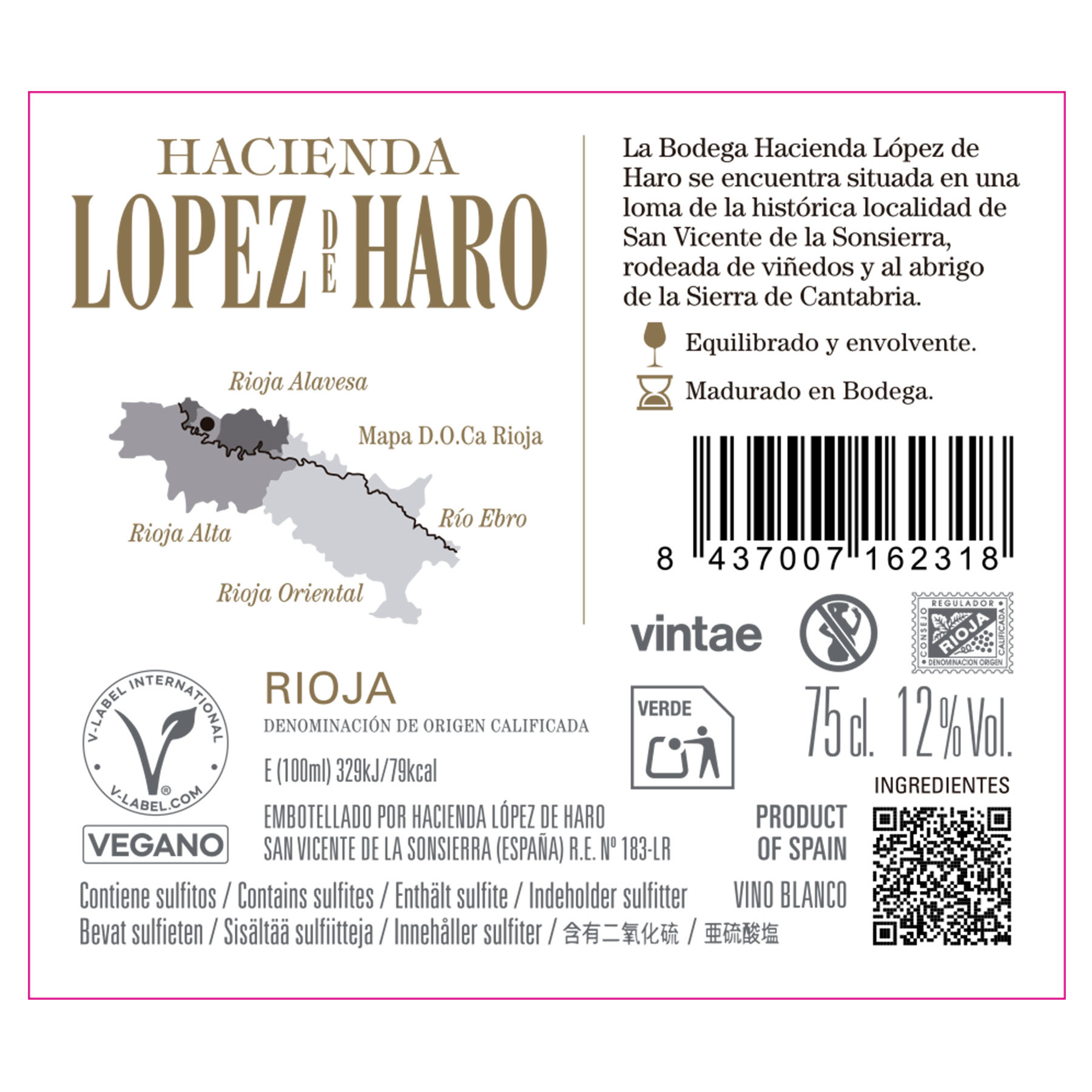 VINO BLANCO RIOJA HACIENDA LOPEZ 75CL