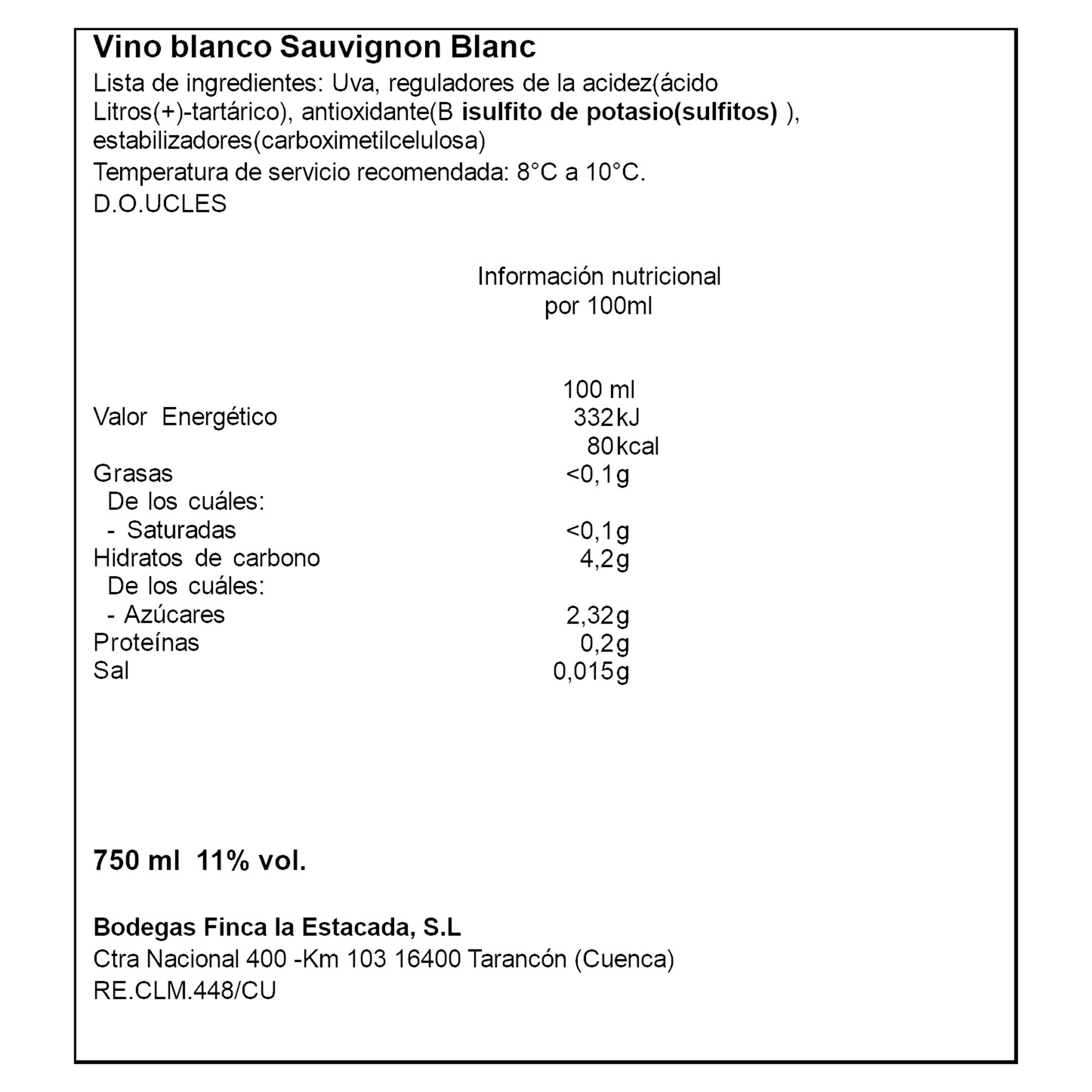 VINO BLANCO SEMIDULCE TIERRA CASTILLA FINCA LA ESTACA 750ML