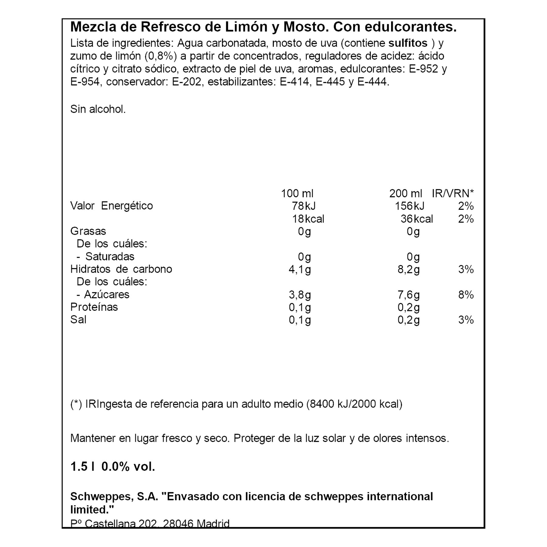 TINTO VERANO LIMON S/ALCOHOL LA CASERA 1.5L