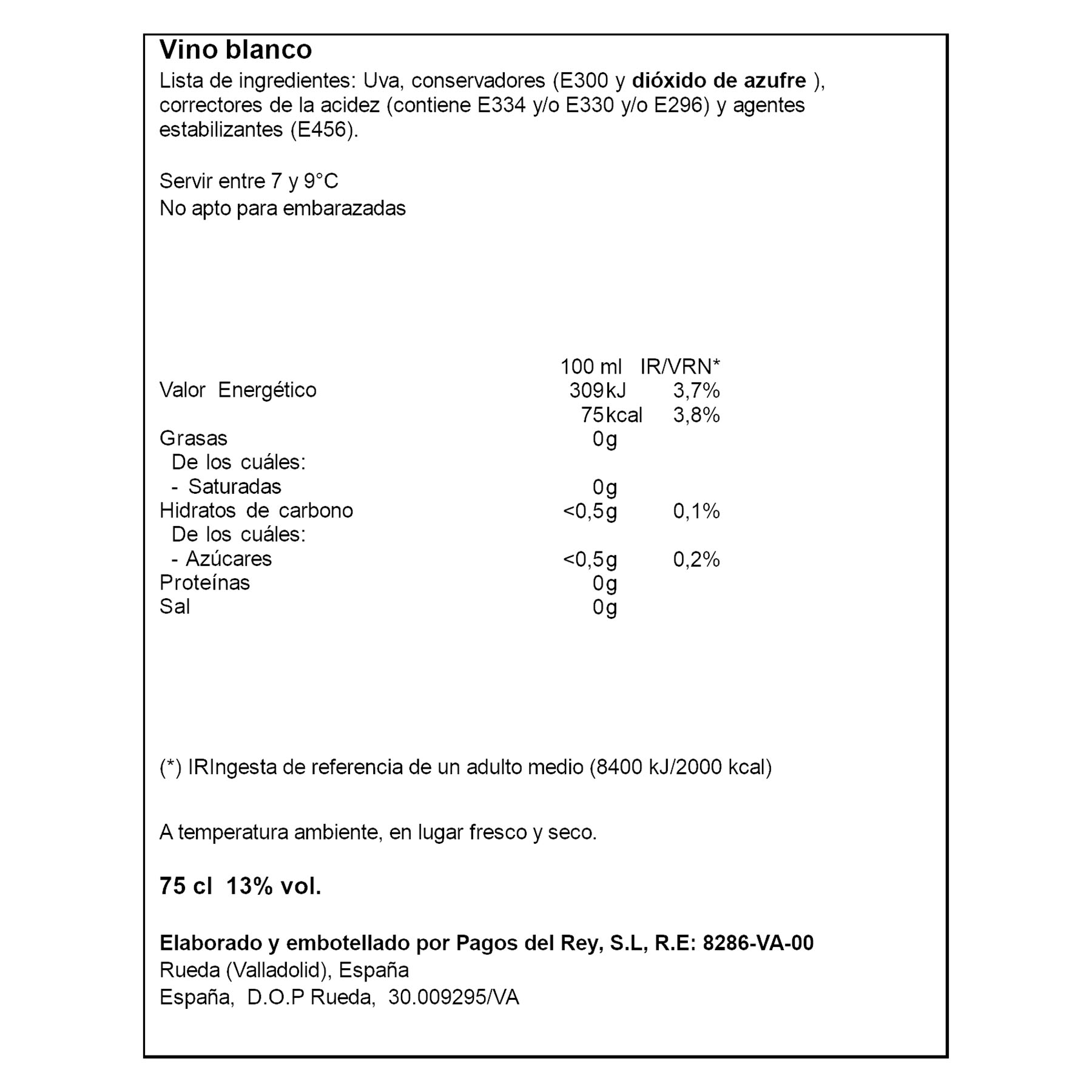 VINO BLANCO VERDEJO D.O RUEDA PAGO DE FUENTEVEGA 75CL