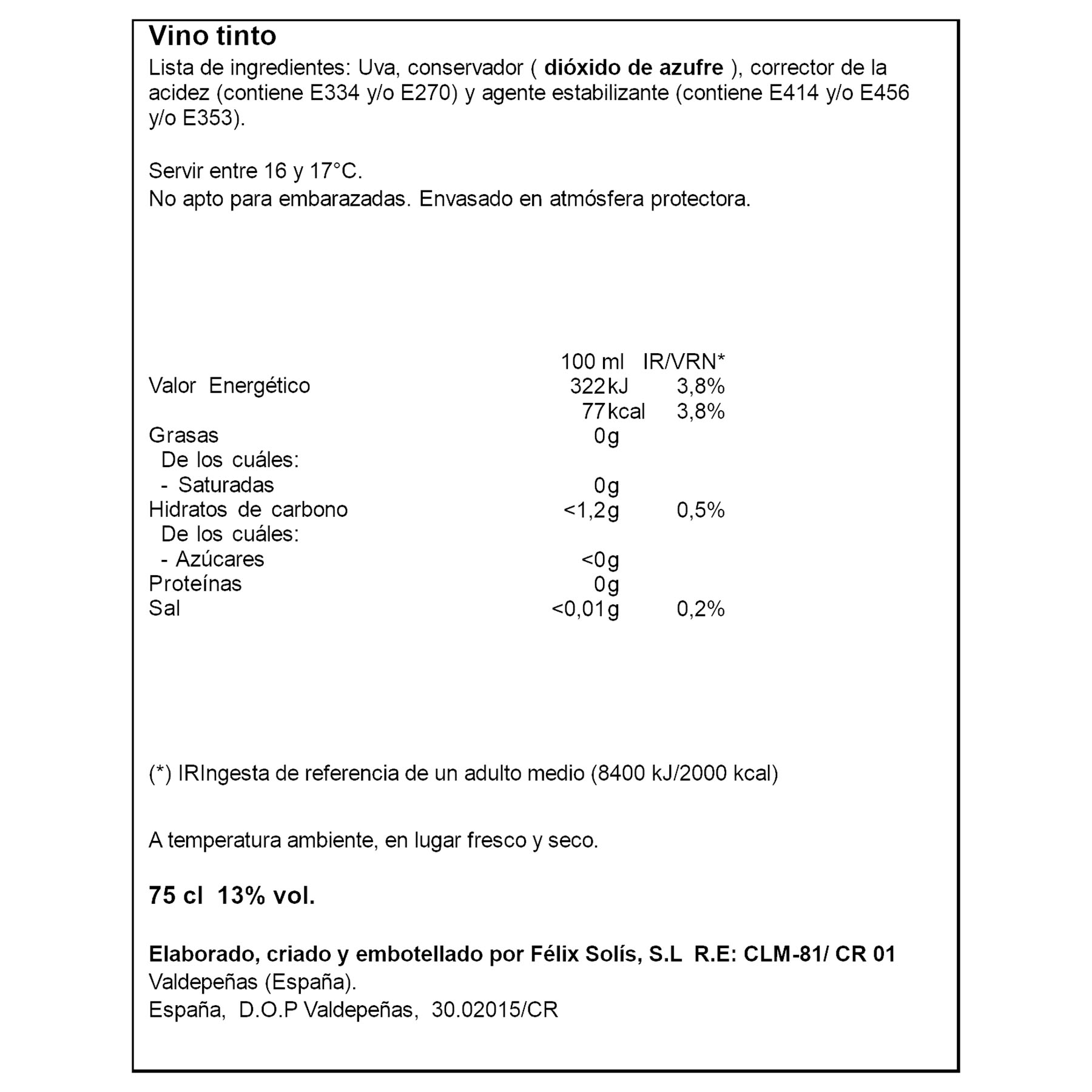 VINO TINTO RESERVA D.O VALPEÑAS VIÑA CANCEL 75CL