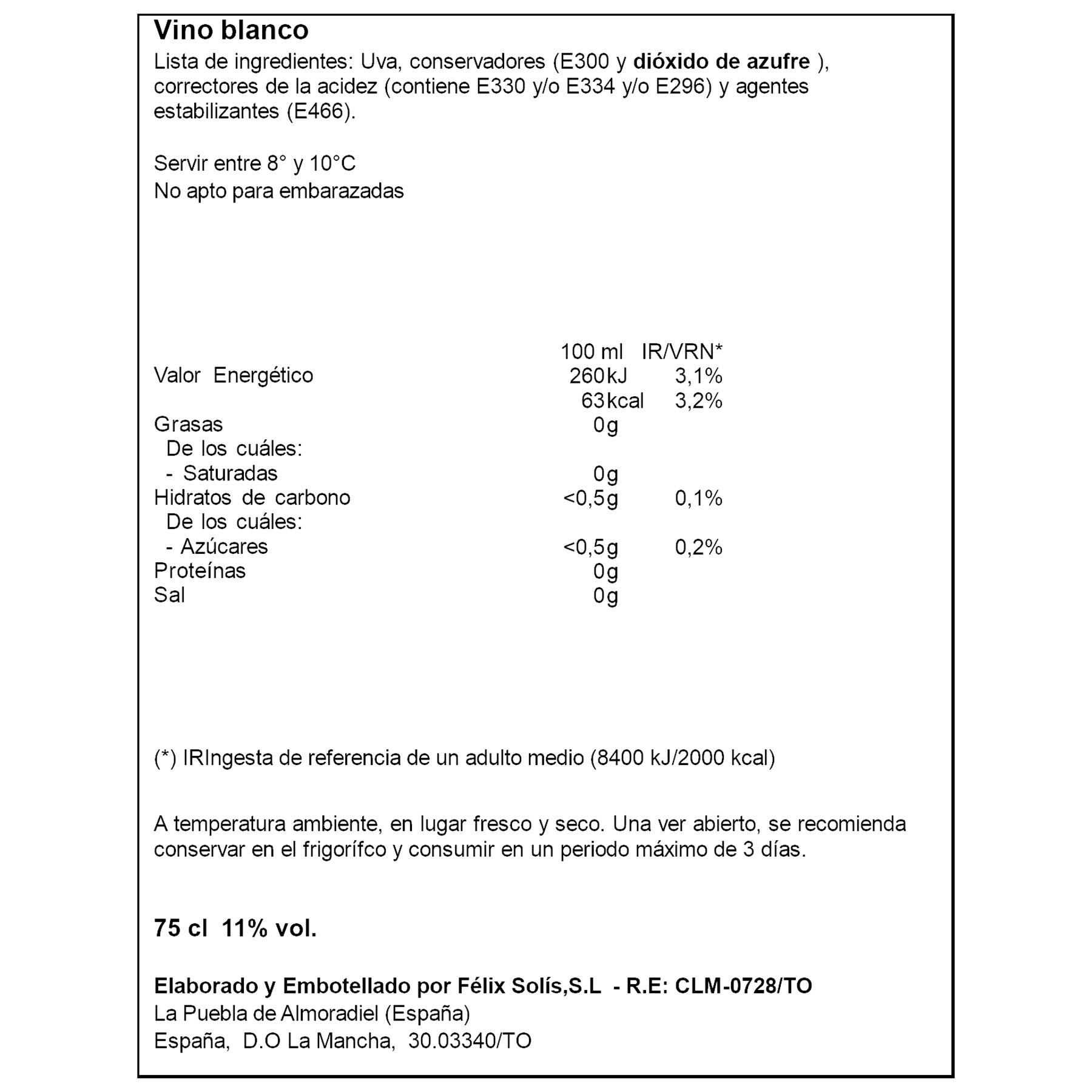 VINO BLANCO MANCHA VIÑA CANCEL 75CL