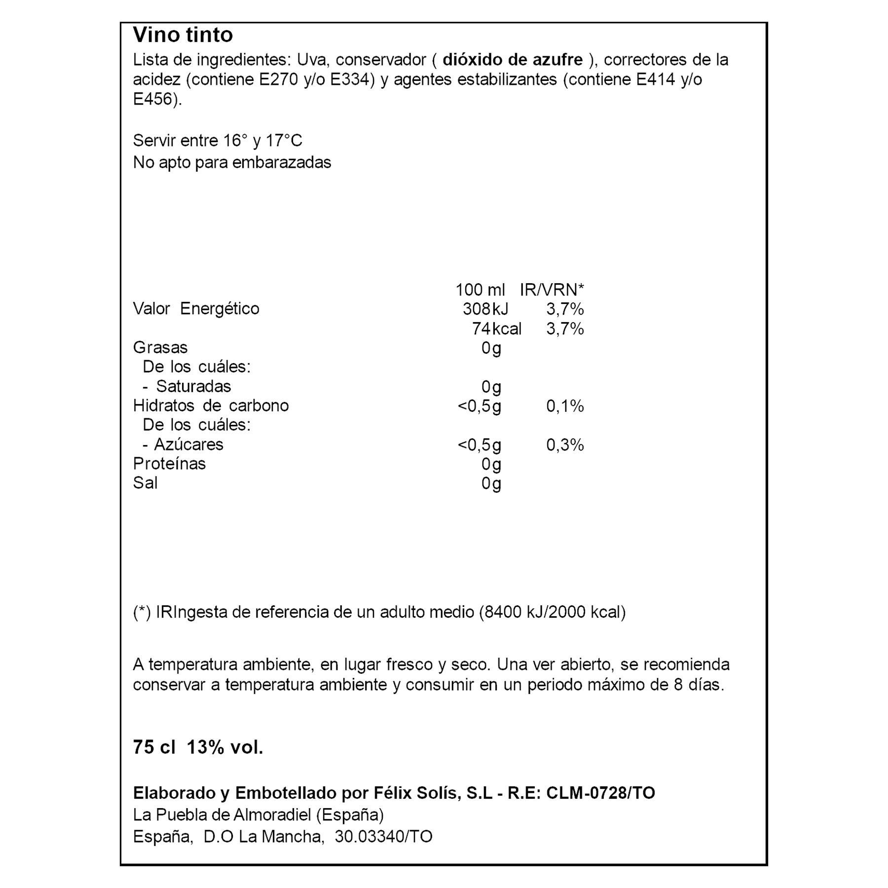 VINO TINTO CRIANZA D.O MANCHA VIÑA CANCEL 75CL