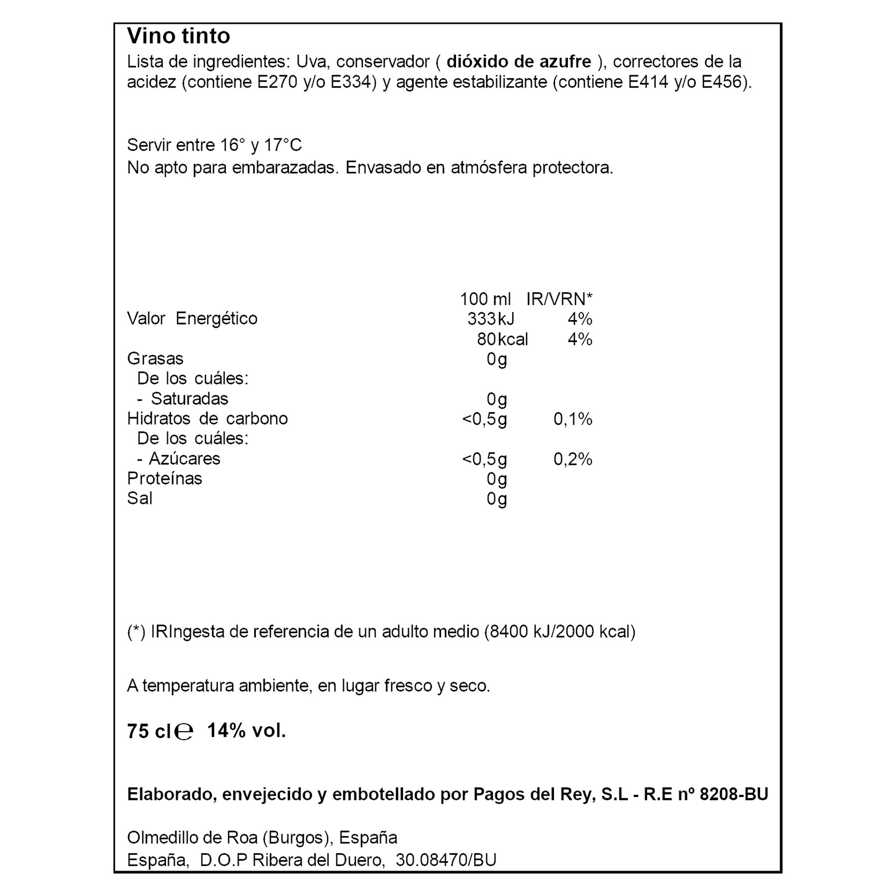 VINO TINTO RESERVA D.O RIVERA DEL DUERO PAGO DE FUENTEVEGA 75CL