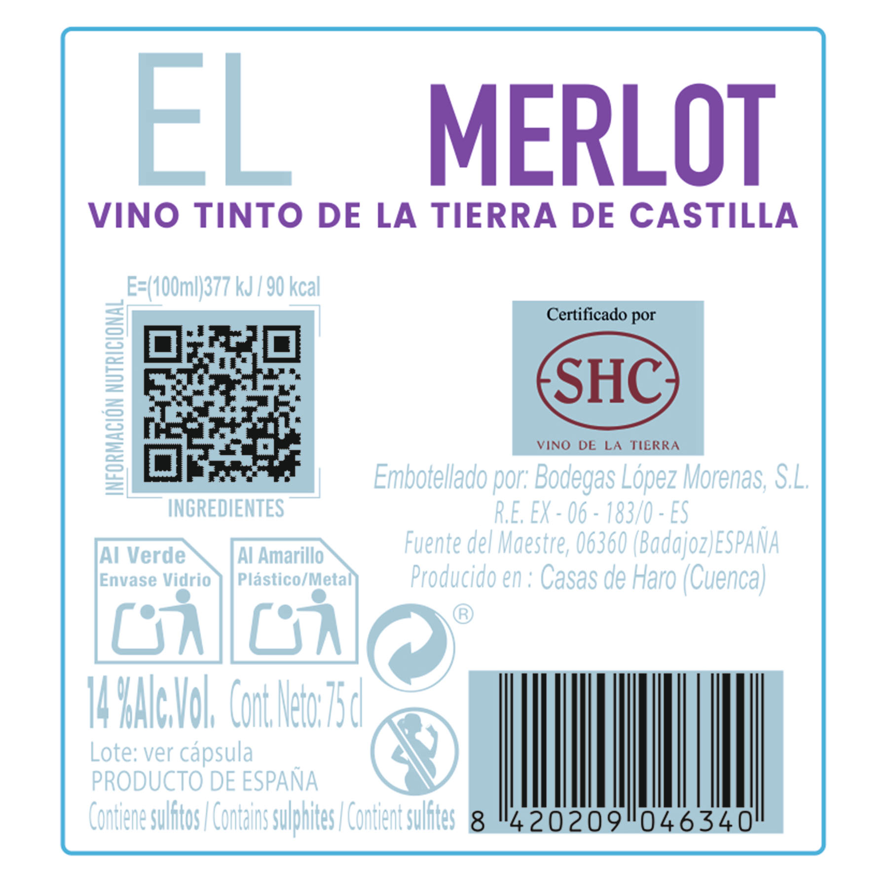 VINO TINTO MERLOT LÓPEZ MORENAS 75CL