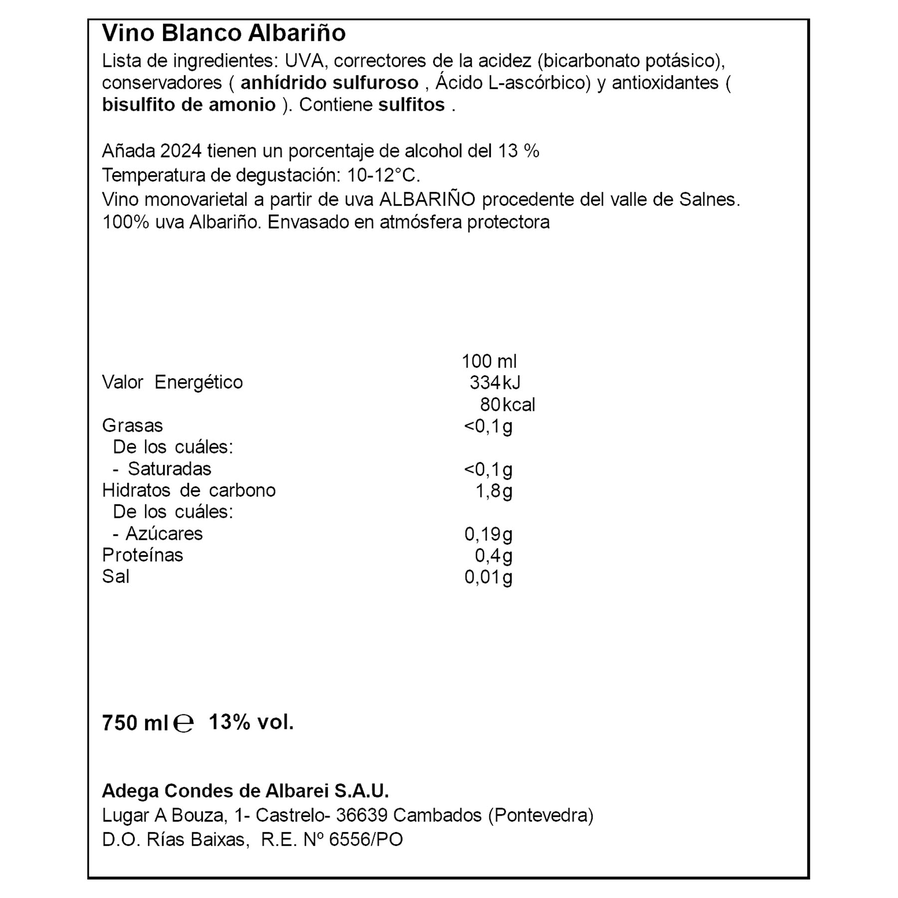 VINO BLANCO ALBARIÑO D.O RIAS BAIXAS PAZO DE SERANTELLOS 75CL