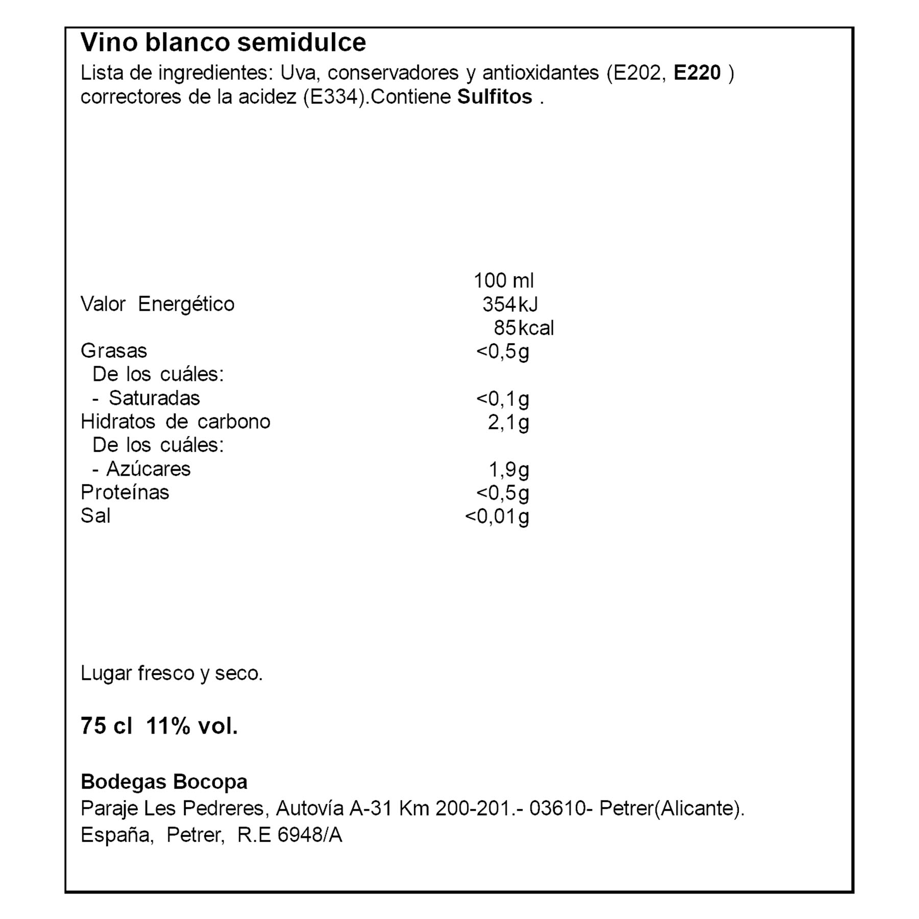 VINO BLANCO SEMIDULCE ALCANTA 75CL
