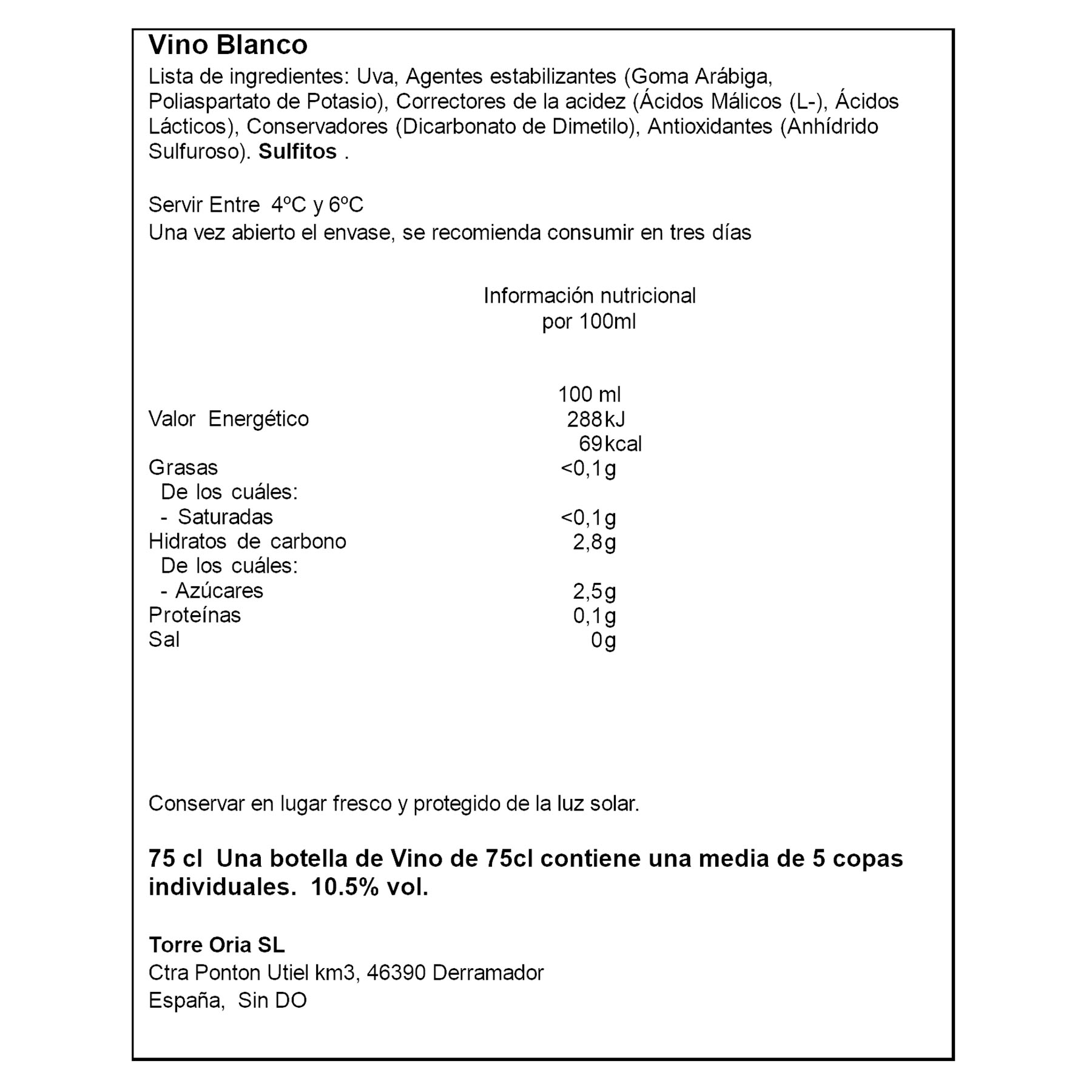 VINO BLANCO AFRUTADO BOCARTE 750ML