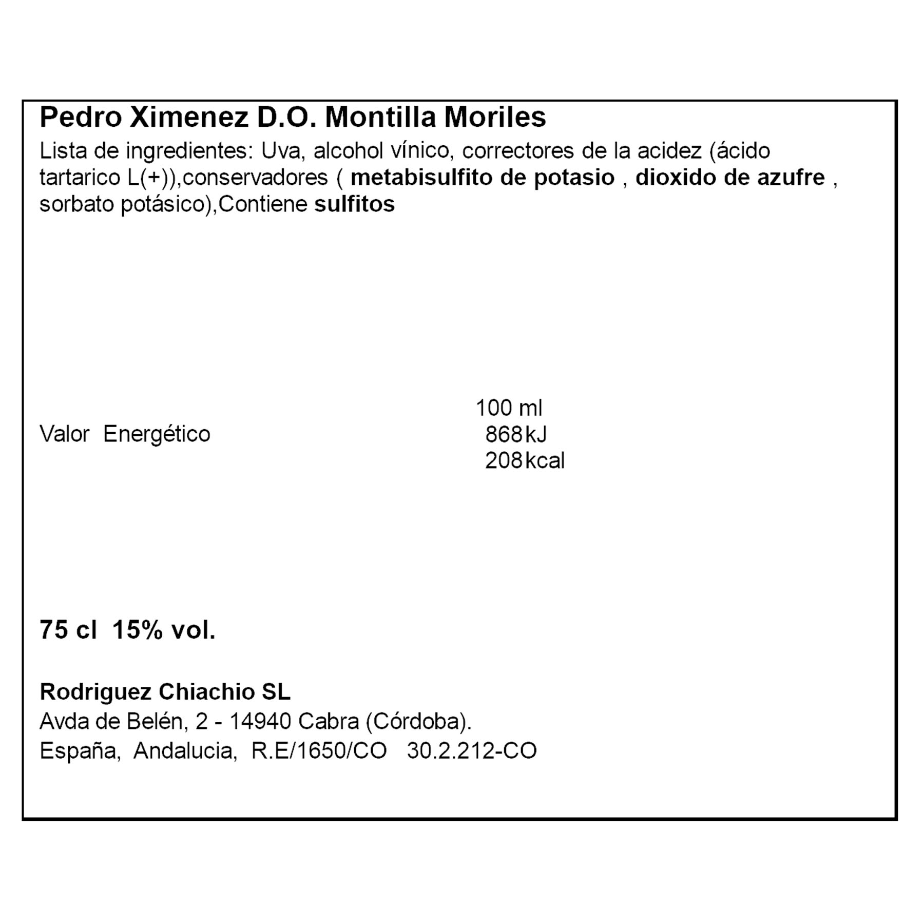 VINO PEDRO XIMENEZ D.O MONTILLA PATIOS DE SAN LORENZO 75CL