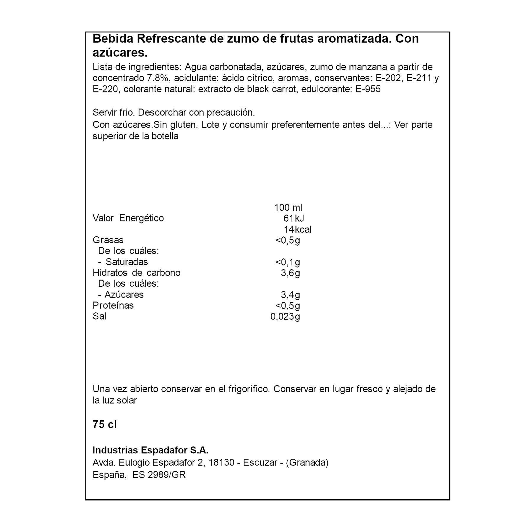 CAVA S/ALCOHOL CHAMPIN 750ML