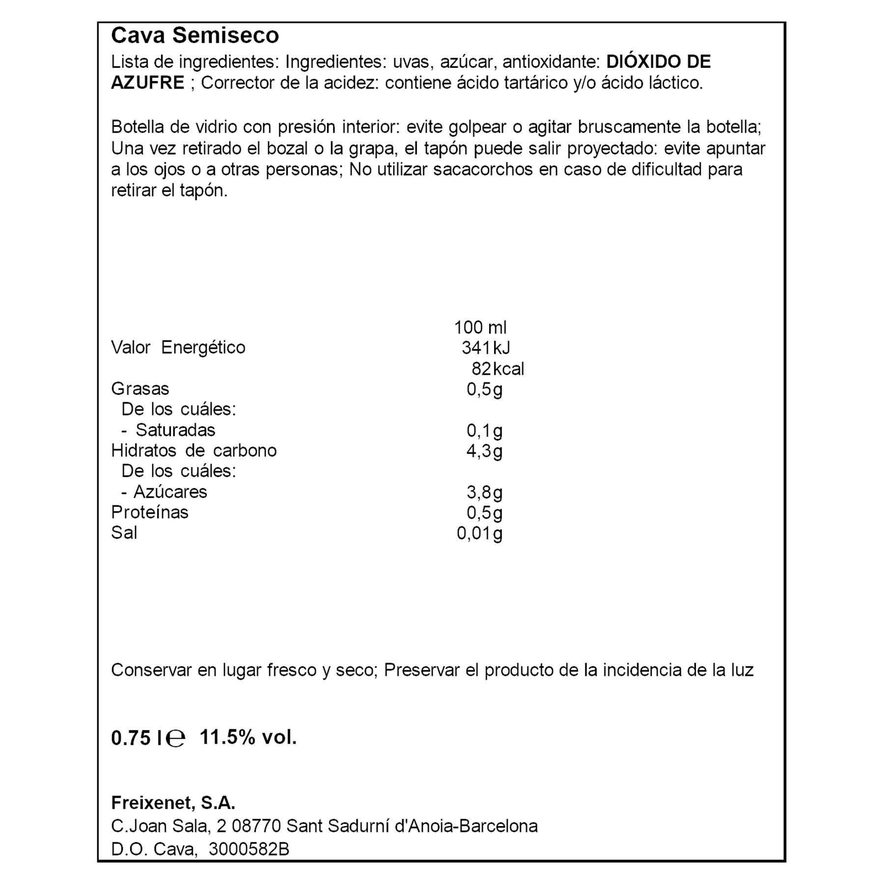 CAVA RESERVA CARTA NEVADA FREIXENET 750ML
