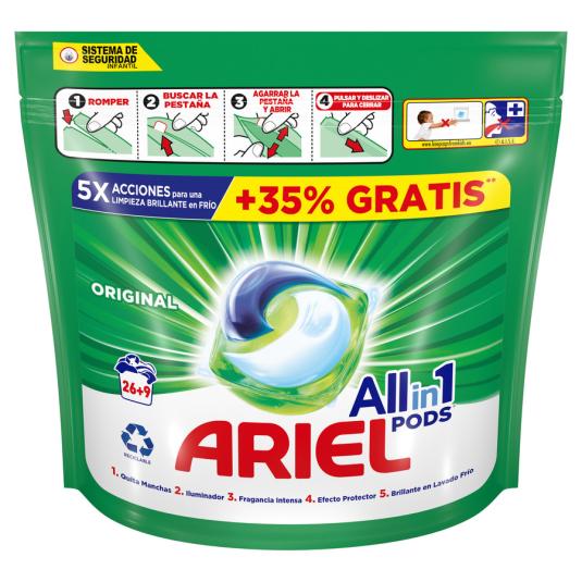 DETERGENTE CÁPSULAS ALL IN 1 ARIEL25+9D 35% GRATIS