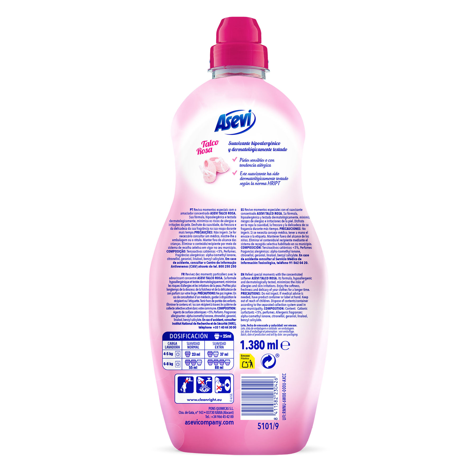 SUAVIZANTE CONCENTRADO TALCO ROSA ASEVI 60D