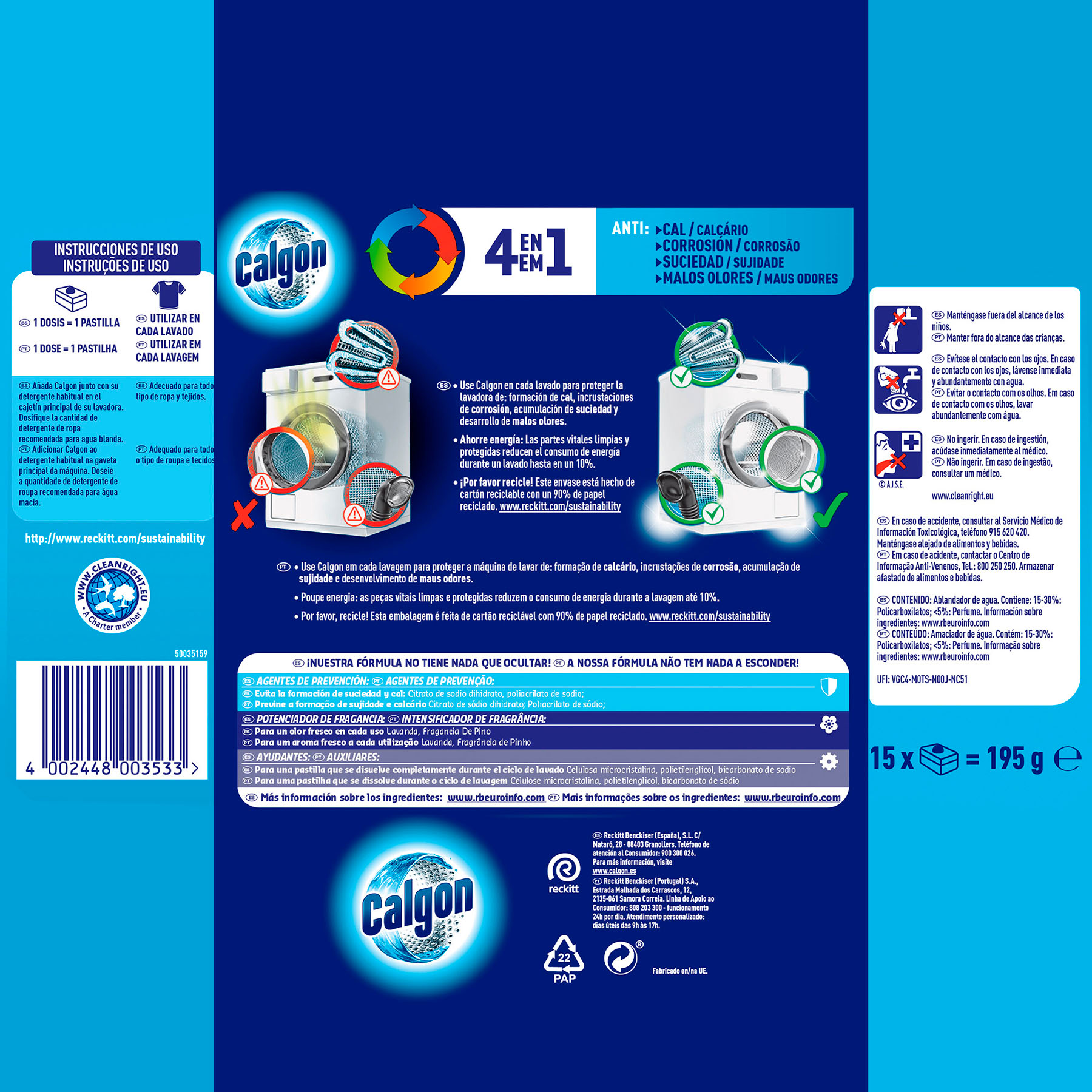 DESCALIFICADOR ANTICAL PASTILLA CALGON 15U