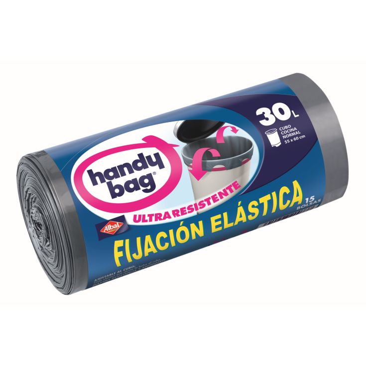 BOLSA BASURA FIJACION ELASTICA 30L HANDY BAG 15U