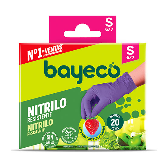 GUANTE NITRILO MORADO T S BAYECO 20U