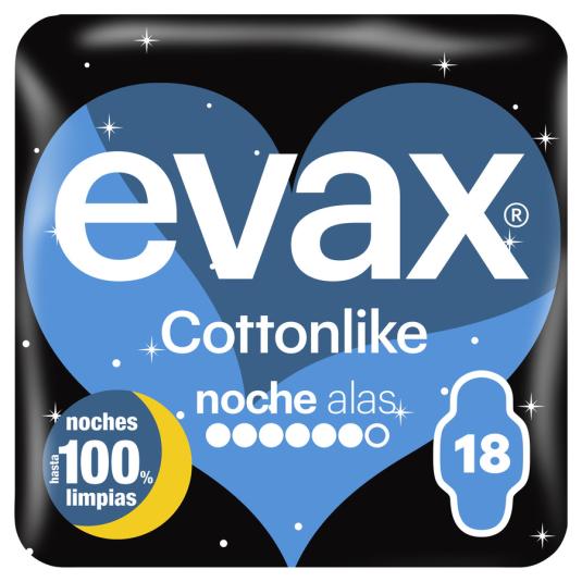 COMPRESA NOCHE PLUS ALAS COTTON EVAX 18U