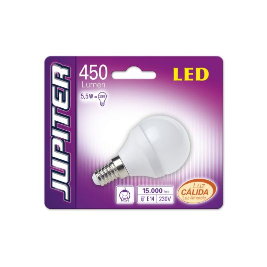 BOMBILLA LED LUZ CÁLIDA 5.5W JUPITER E14 CEGASA 1U