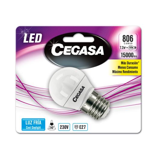 BOMBILLA LED LUZ FRÍA 7.5W ESFÉRICA E27 CEGASA 1U