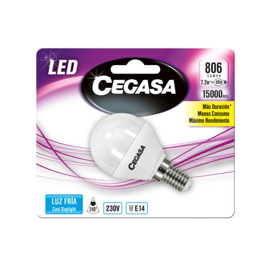 BOMBILLA LED LUZ FRIA ESFERICA 7,5-43W E14 CEGASA P6