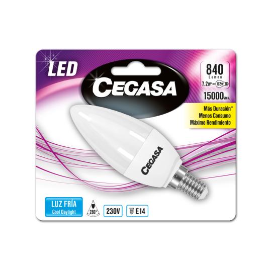 BOMBILLA LED VELA 7,5-60W E14 LUZ FRIA CEGASA P6