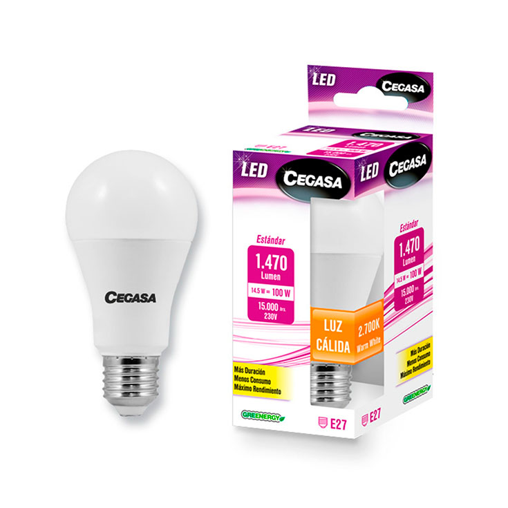 BOMBILLA LED ESTÁNDAR 14.5W E27 1521LM LUZ CALIDA CEGASA 1U