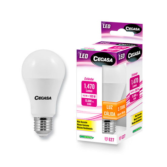 BOMBILLA LED ESTÁNDAR 14.5W E27 1521LM LUZ CALIDA CEGASA 1U