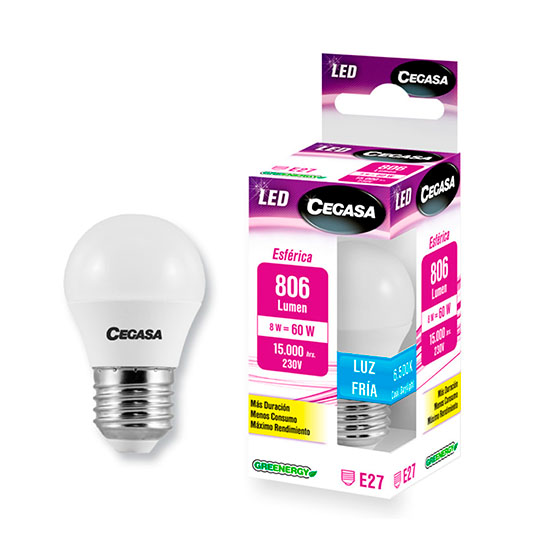 BOMBILLA LED ESFÉRICA  8W E27 806LM LUZ FRIA CEGASA 1U