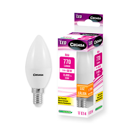 LAMPARA LED VELA 7W E14 770LM LUZ CALIDA CEGASA 1U