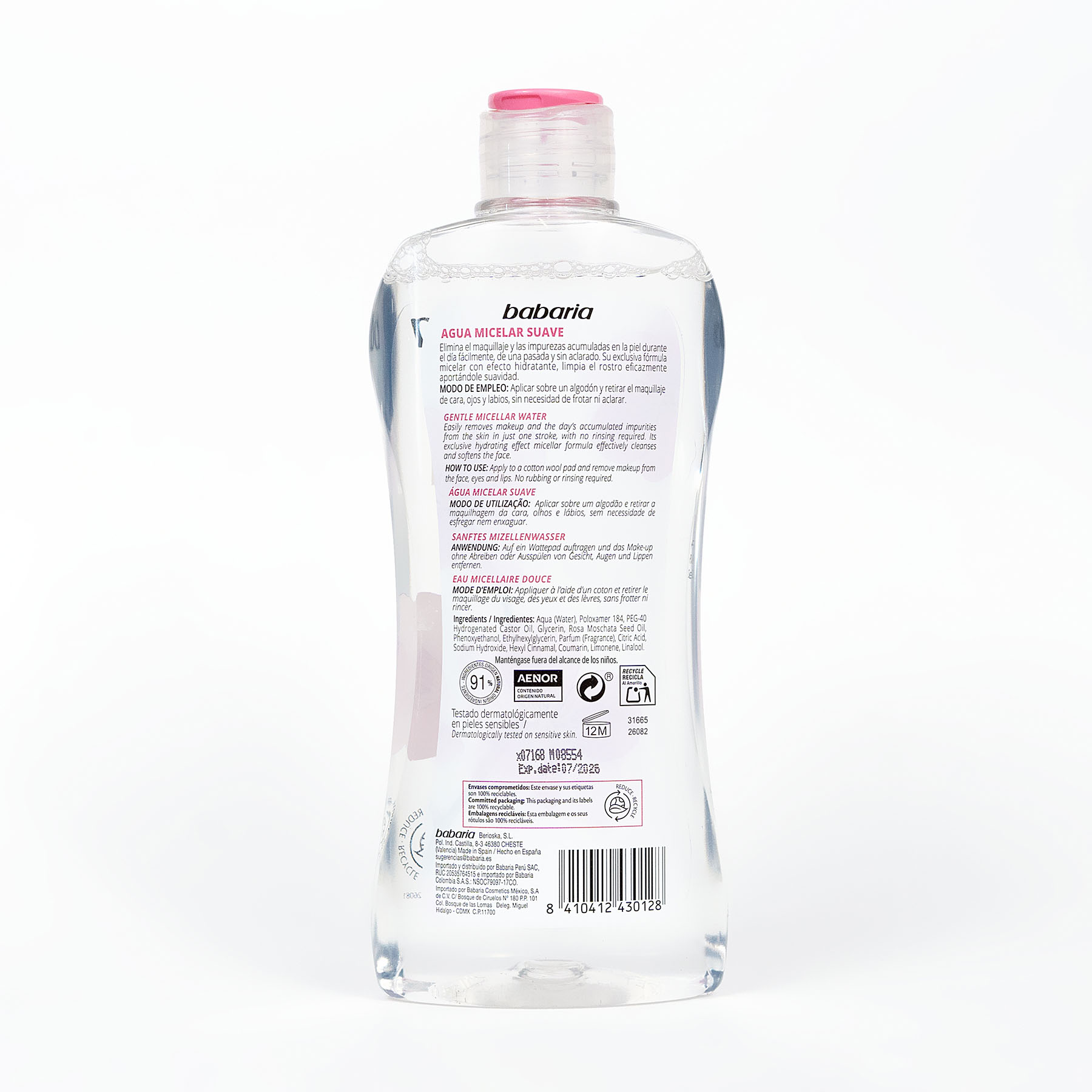 Agua micelar suave rosa mosqueta Babaria 400ml