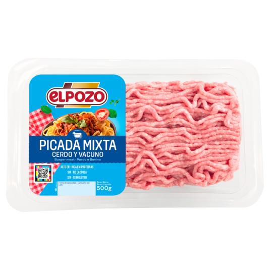 BURGER MEAT PICADA MIXTA VACUNO Y CERDO 500G EL POZO