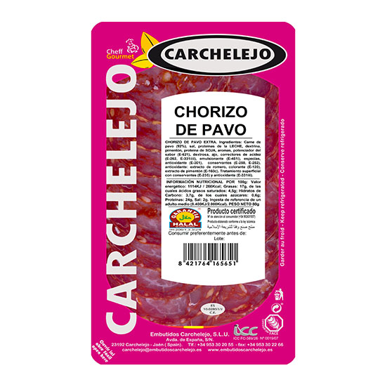 Chorizo vela pavo lonchas Carchalejo 80g