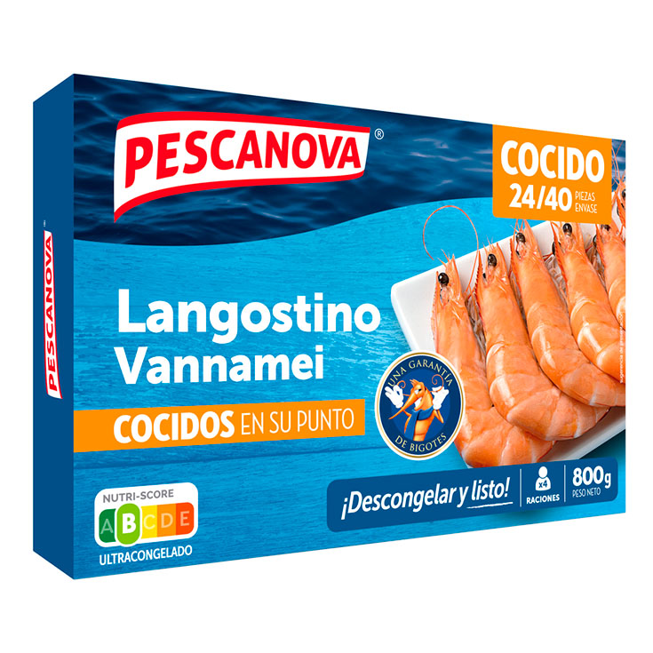 LANGOSTINO COCIDO VANNAMEI 24/40 ESTUCHE PESCANOVA 800G